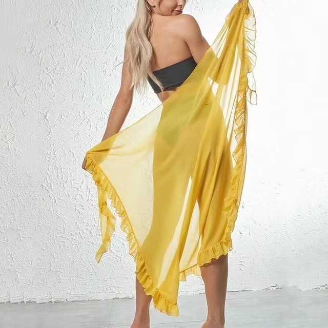 Women's Sarong Bikini Cover-Ups Skirts All-match See Through Beach Wrap Skirt Summer Solid Color Sarong Beachwear for Vacation