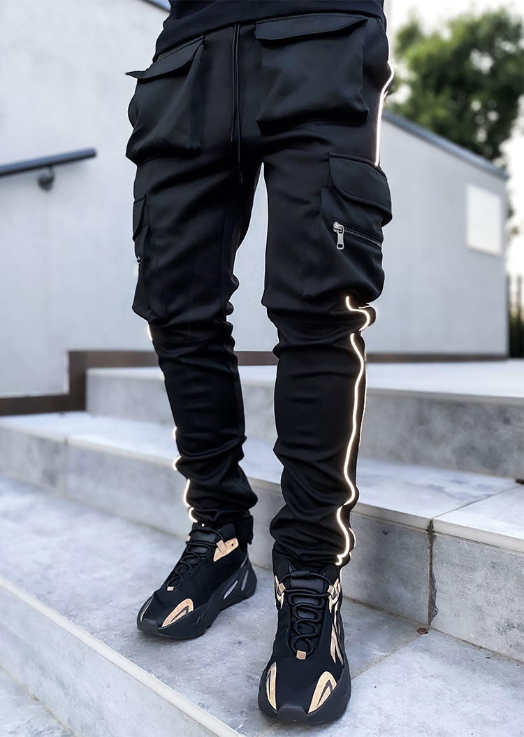 Men's Casual Pants popular logo Large Size Straight-leg Reflective Multi-Pocket Cargo Pants Men's Sports Pants