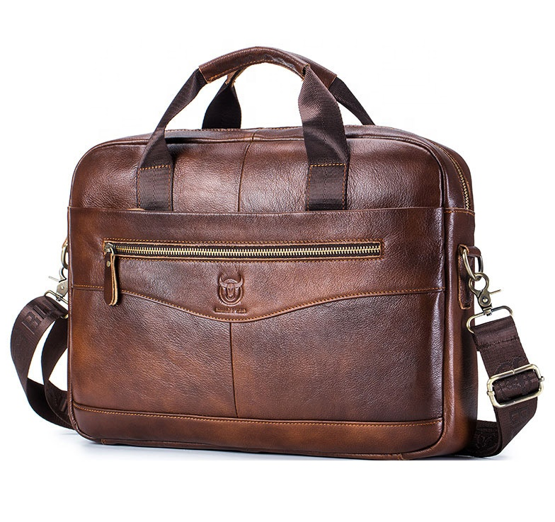 Fireproof Adjustable BULL CAPTAIN Men's Leather Briefcase Laptop Bag Shoulder Bag Men's Handbag