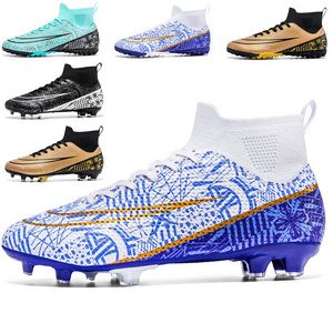 Men Anti Slip  Soccer Spikes Shoes Wholesale High Top Youth Football CLeats Boots Artificial Turf Shoes