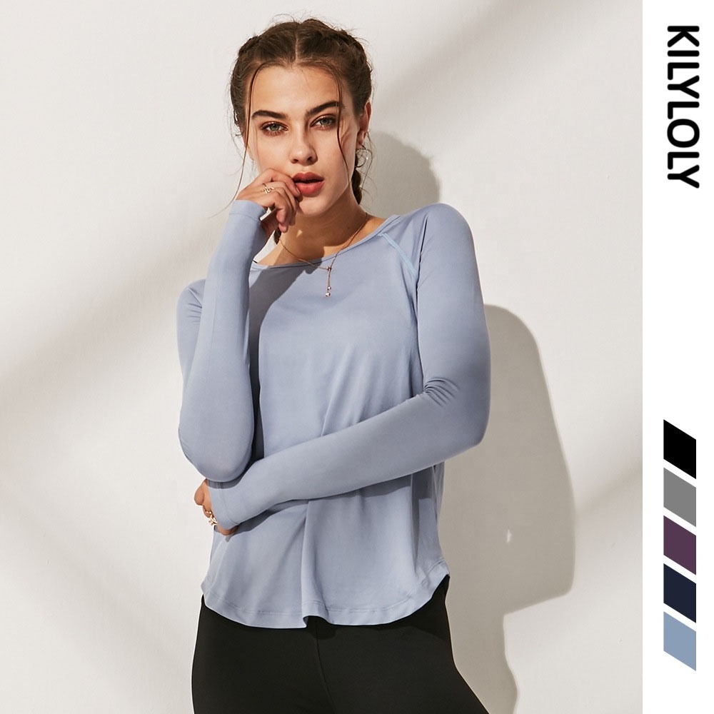 Hot Sale women breathable round collar sports T shirt  lightweight  plain yoga top thin gym fitness  running T shirt long sleeve