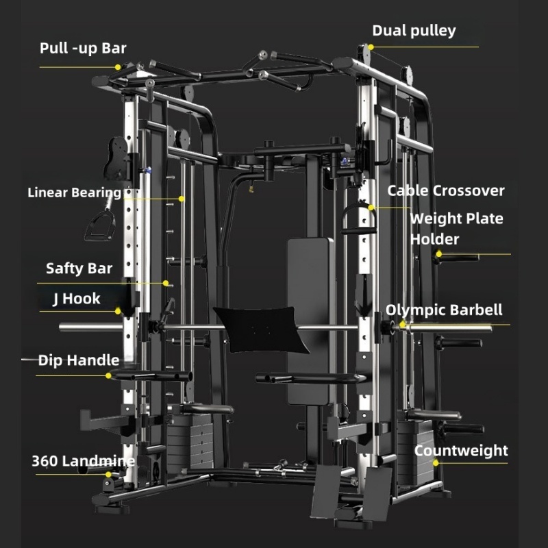 Home smith machine gym equipment  fitness workout equipment gym squat rack multifunctional bench press cable pulley power cage