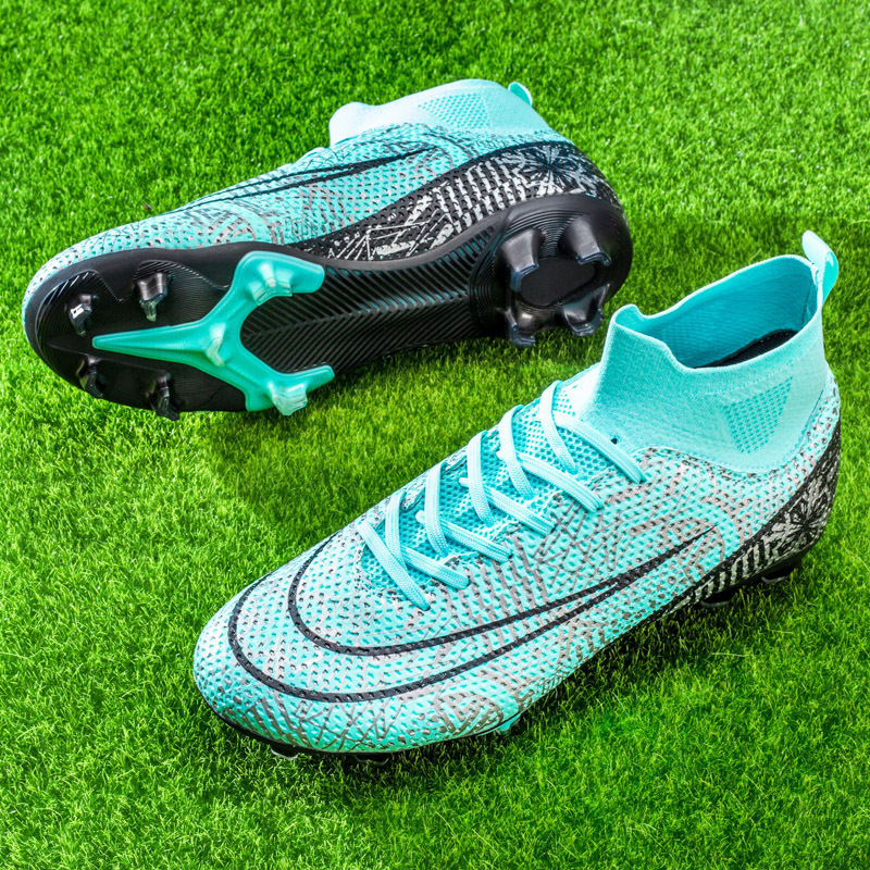 Men Anti Slip  Soccer Spikes Shoes Wholesale High Top Youth Football CLeats Boots Artificial Turf Shoes