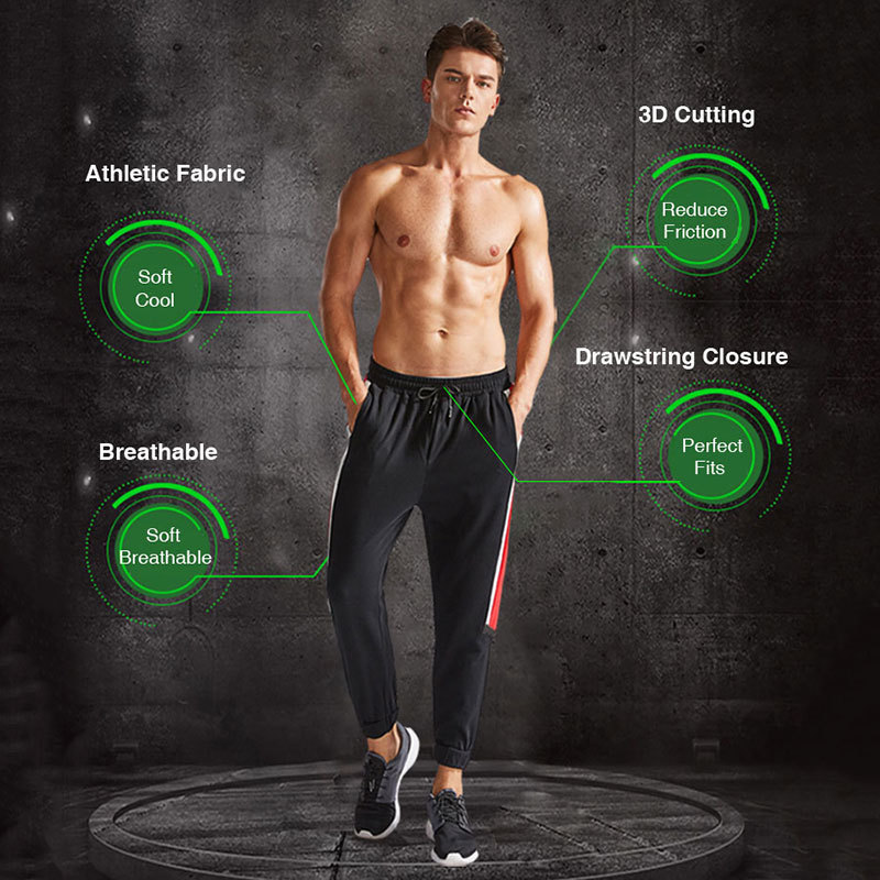 Mens Workout Athletic Pants Elastic-Waist Drawstring Pants for Sport Exercise Travel Quick Dry