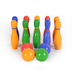 Wooden Colorful Kids Bowling Pin Play Set  Sports Skittles Game Educational Toys Lawn Bowling Set for Toddlers, Kids, Adults