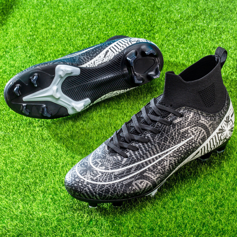 Men Anti Slip  Soccer Spikes Shoes Wholesale High Top Youth Football CLeats Boots Artificial Turf Shoes