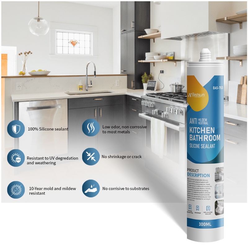 100 % Silicone Sealant Caulk, Waterproof and Mold & Mildew Resistant Clear Silicone Sealant