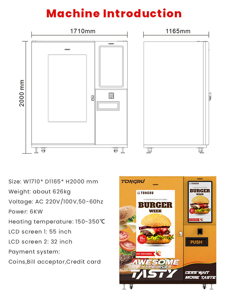 Cheese Hamburger Automatic Snacks Maker Vending Machines Robot Fast Food Hot Dog Auto Burger Vending Machine with bill acceptor