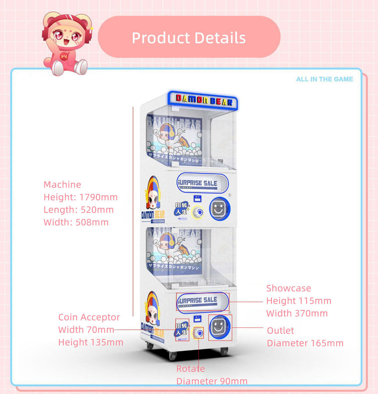 High End Amusement Center Kids Play Big 100mm Egg Gashapon Capsule Machine Coin Operated Custom Toy Vending Machine Gashapon