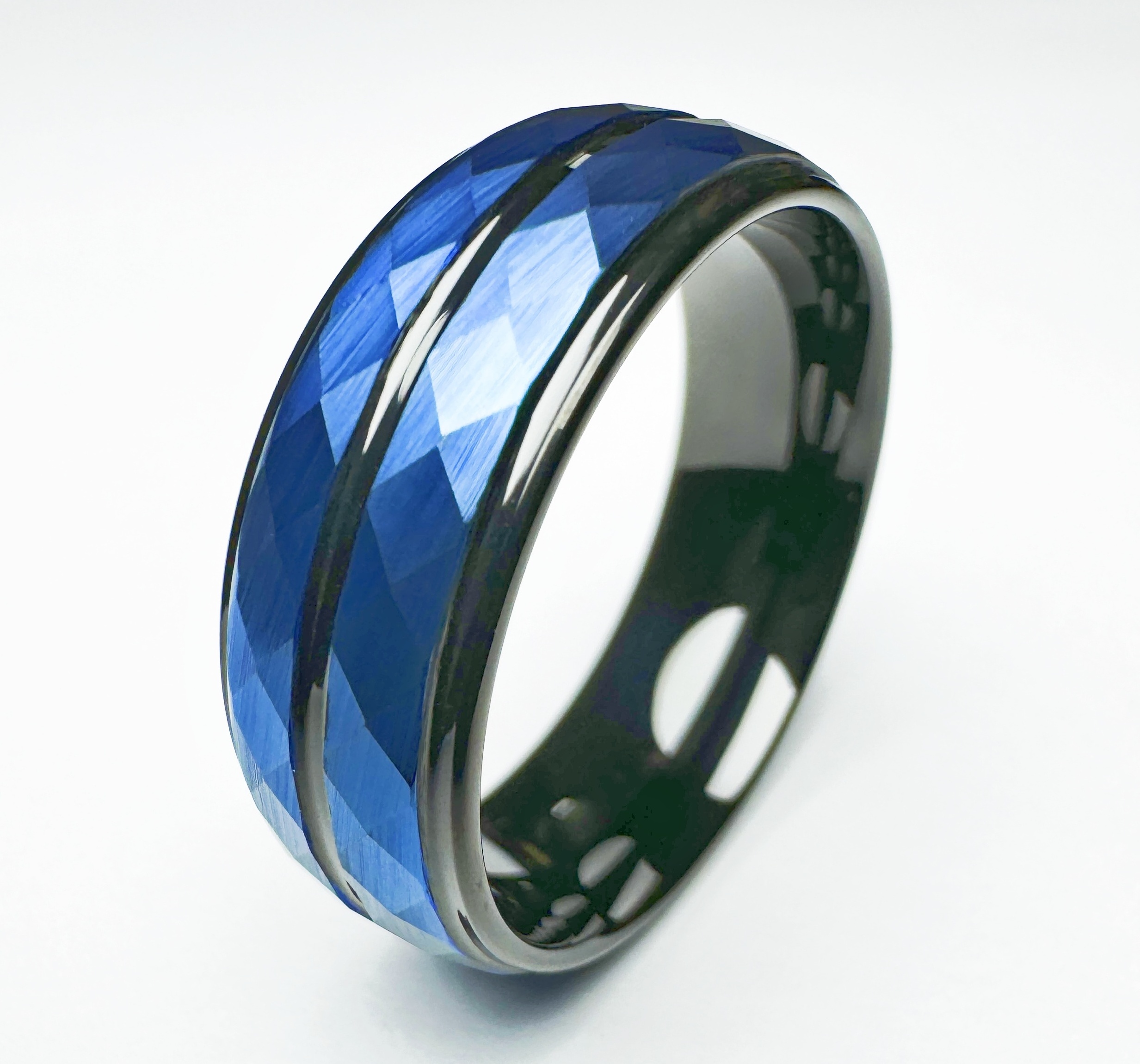 Factory Custom 8mm Men's Wedding Tungsten Carbide Ring With Black and Blue Plated Hammered Finish Comfort Fit for Men