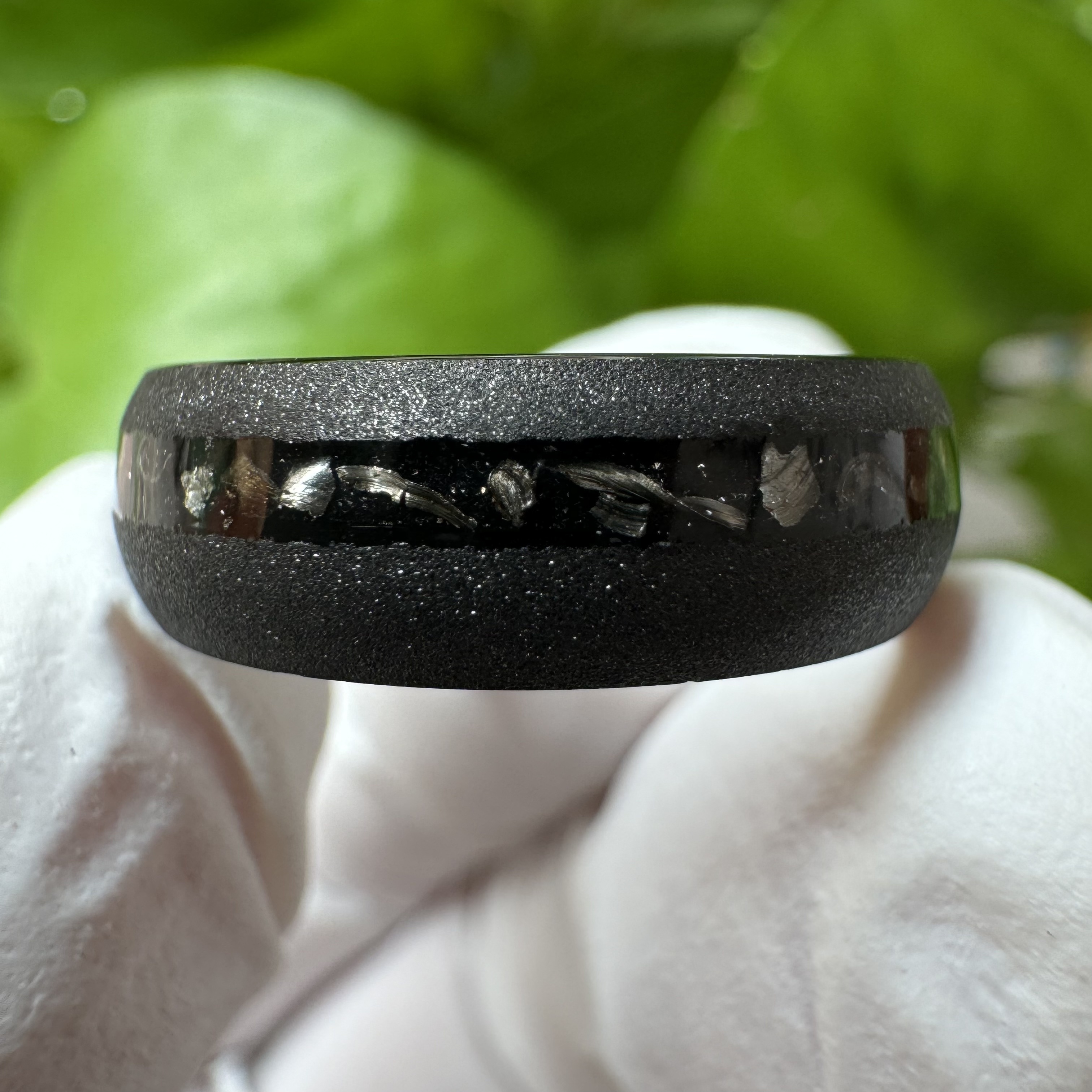 Hot Selling 6mm Sandblasted Black Tungsten Crushed Meteorite Ring For Wedding