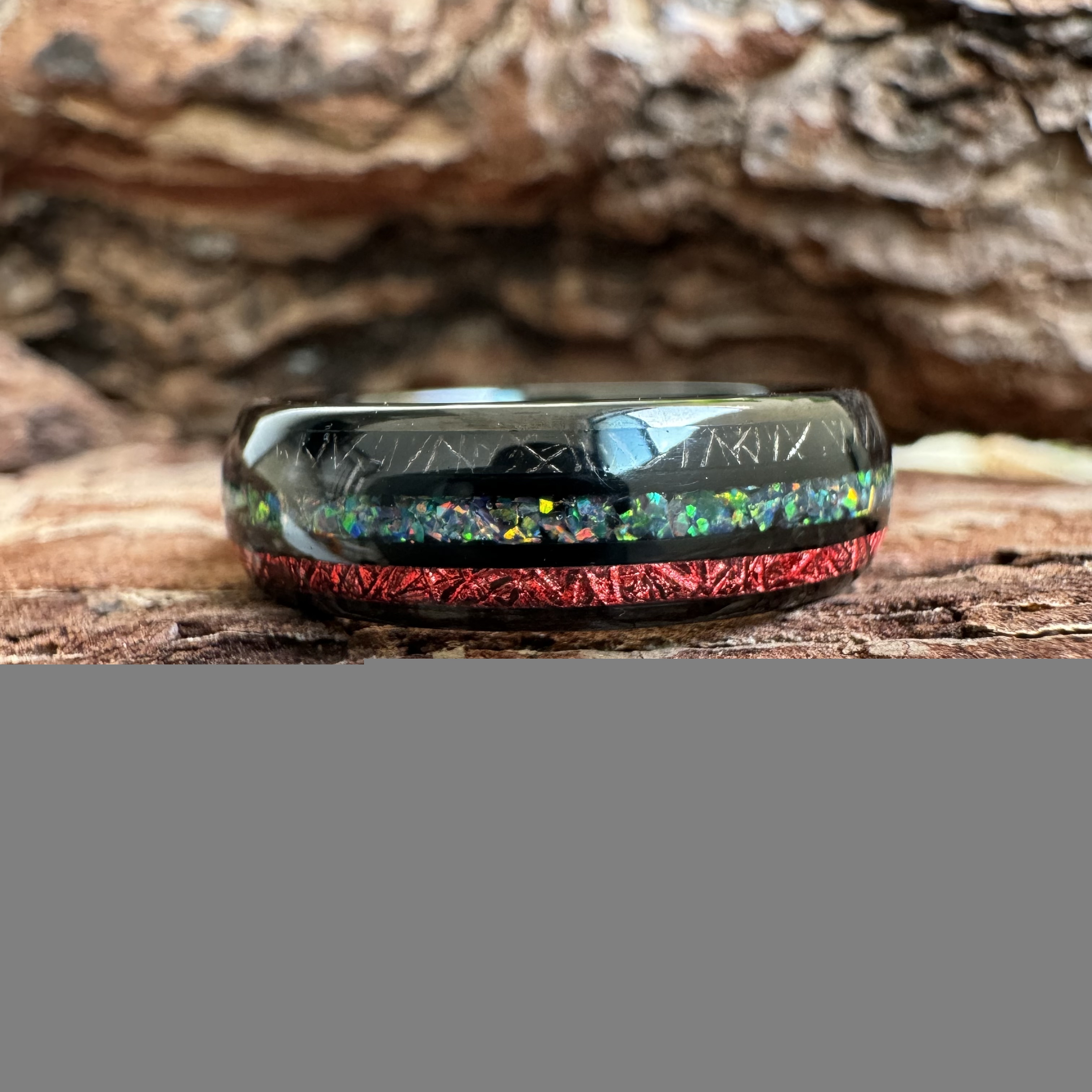 Popular Black 6mm Tungsten Carbide Ring Fill Red Fire Opal Rainbow Abalone Shell Inlay Ring Best Gifts for Women