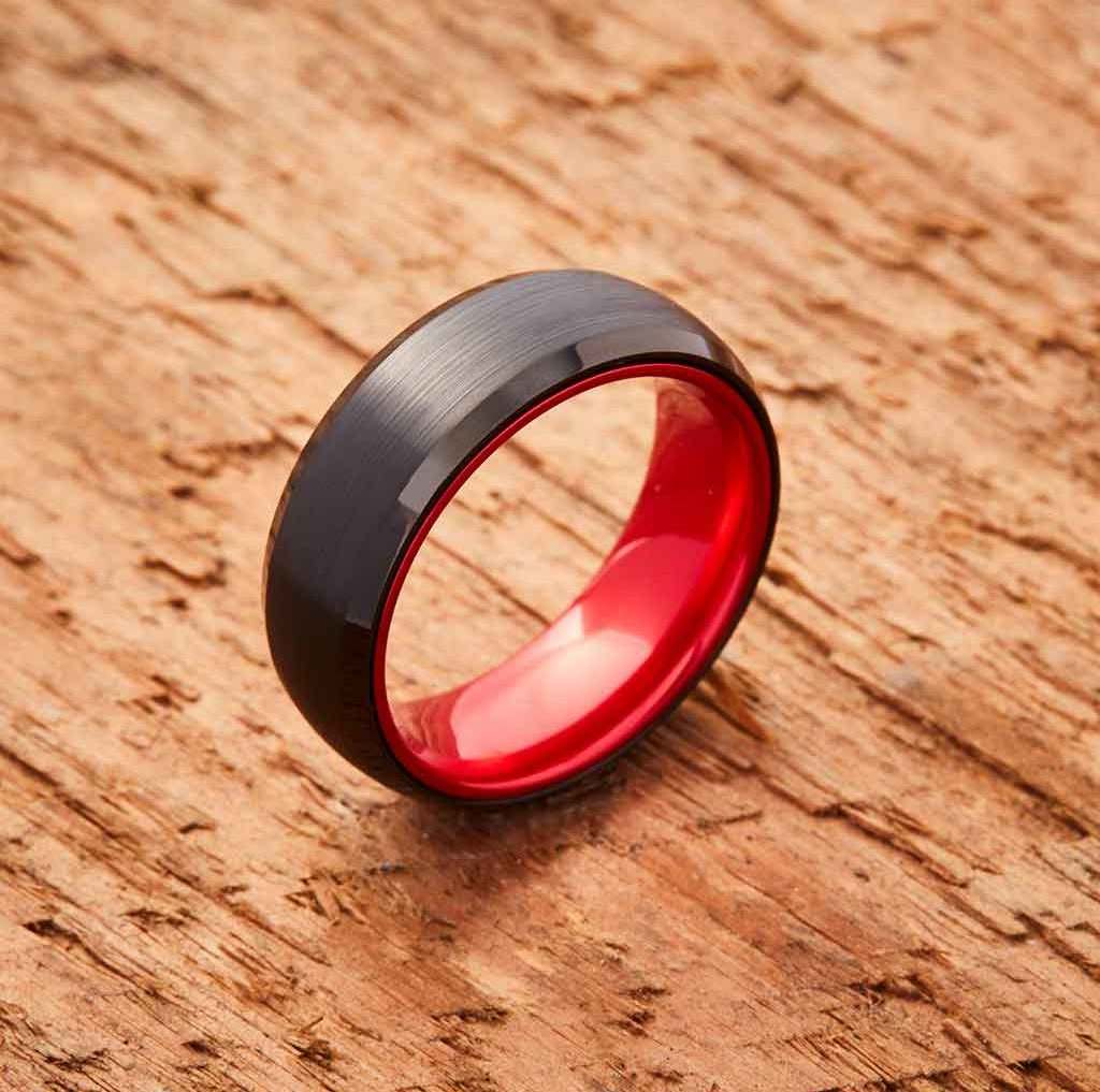 8MM Matte Finish ring Black with Red Anodized Aluminum Men's Tungsten ring Fashion jewellery