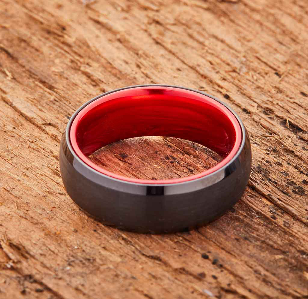 8MM Matte Finish ring Black with Red Anodized Aluminum Men's Tungsten ring Fashion jewellery