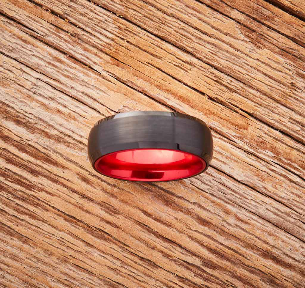 8MM Matte Finish ring Black with Red Anodized Aluminum Men's Tungsten ring Fashion jewellery