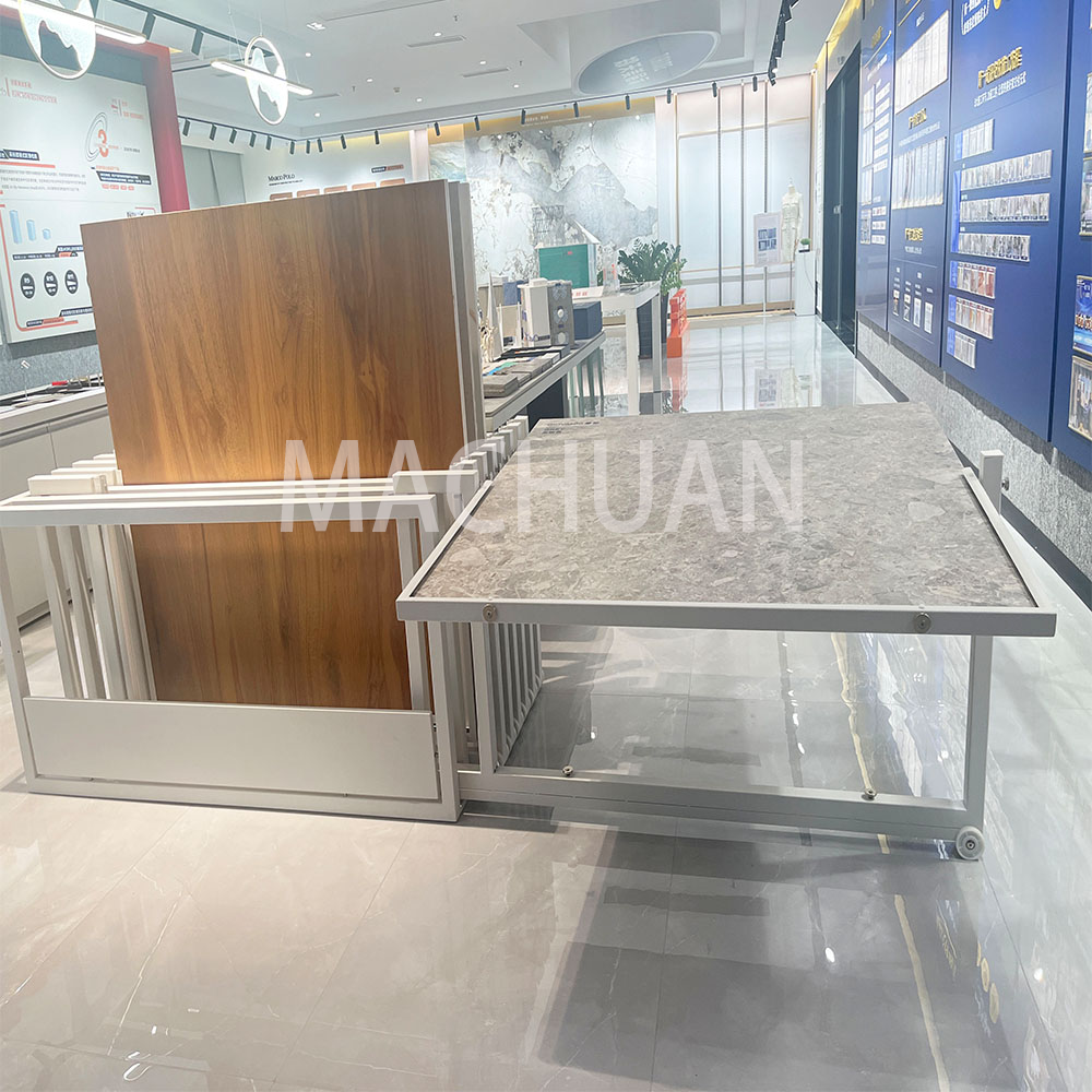 High quality Sliding Tile Display Rack Ceramic Metal Tile Display Stand for showroom