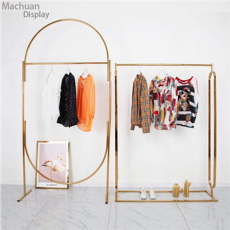 Golden women clothing store display rack gold clothes store racks for dress