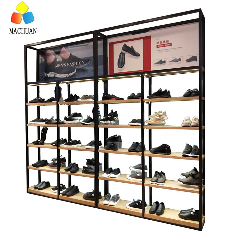 Factory sale metal sport shoes display wall shelf store fixtures retail display for department