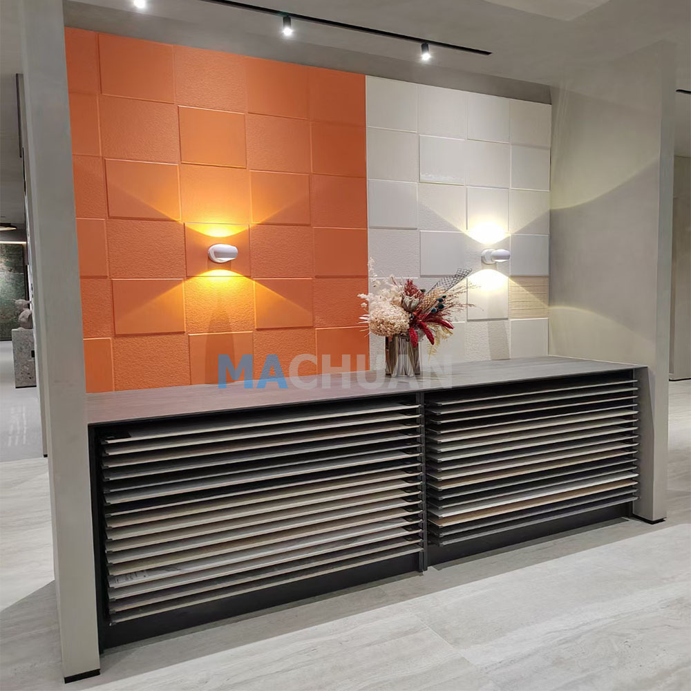 High quality Sliding Tile Display Rack Ceramic Metal Tile Display Stand for showroom