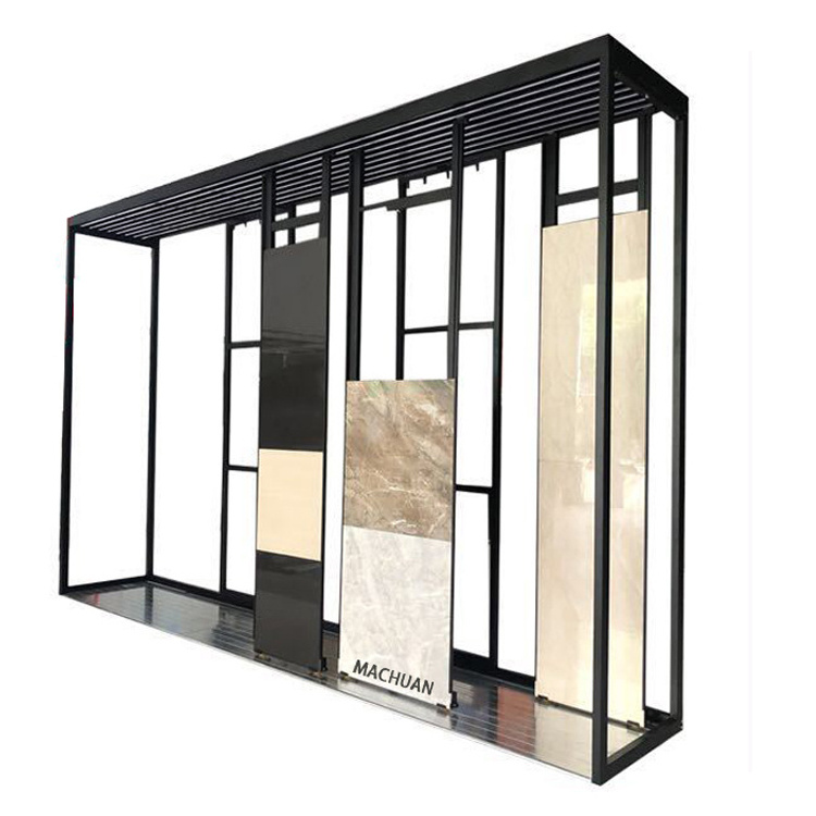 Showroom ceramic tile quartz stone display rack wholesale wood slotted floor tiles display rack