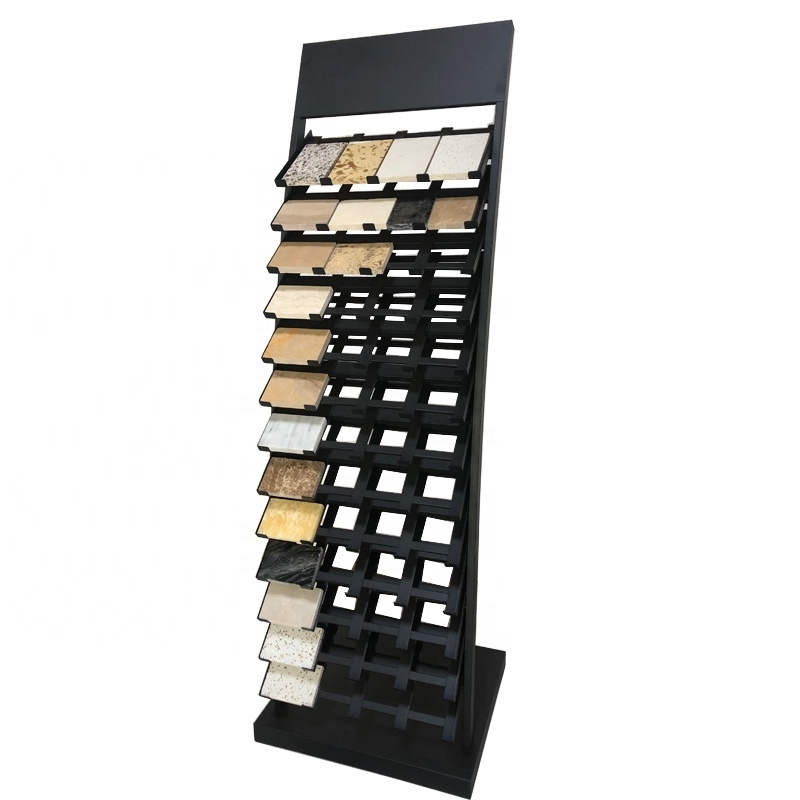 Hot Sale Exhibition Porcelain Metal Frame Quartz Tile Sample Rack Floor Tower Standing Stone Marble Display Stand  Racks