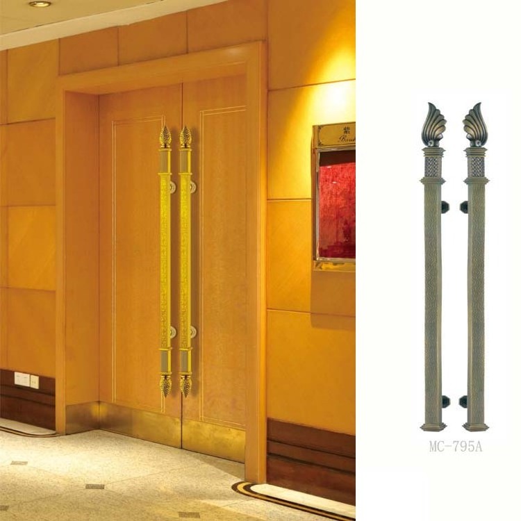 High Quality  Sus 304 Front Door Handle Brass Gold Pull Handle Door Handle Lock For Hotels