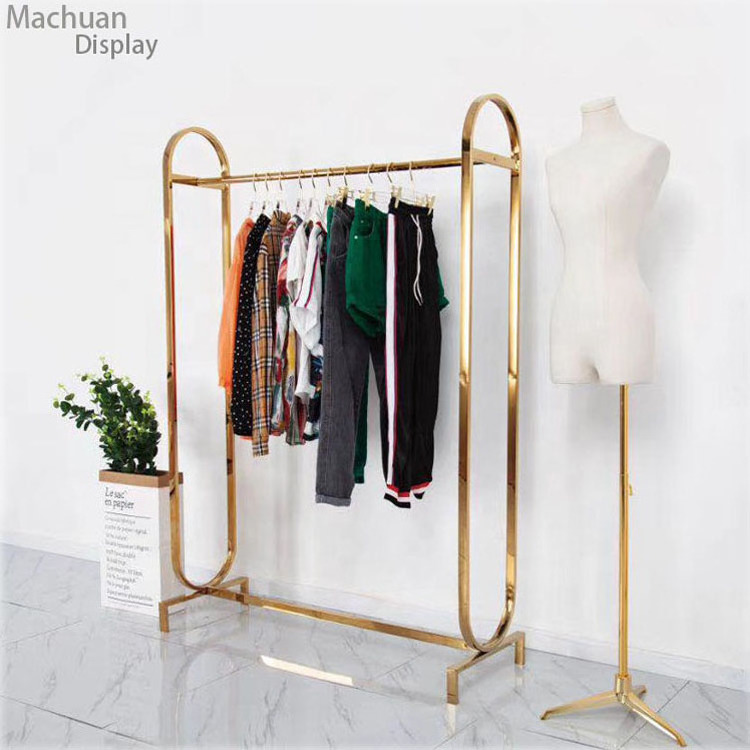 Golden women clothing store display rack gold clothes store racks for dress