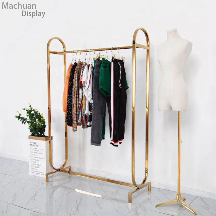 Clothes Shop Fitting Garment Store Furniture Boutique Glod Clothing Display Rack For Clothing Store