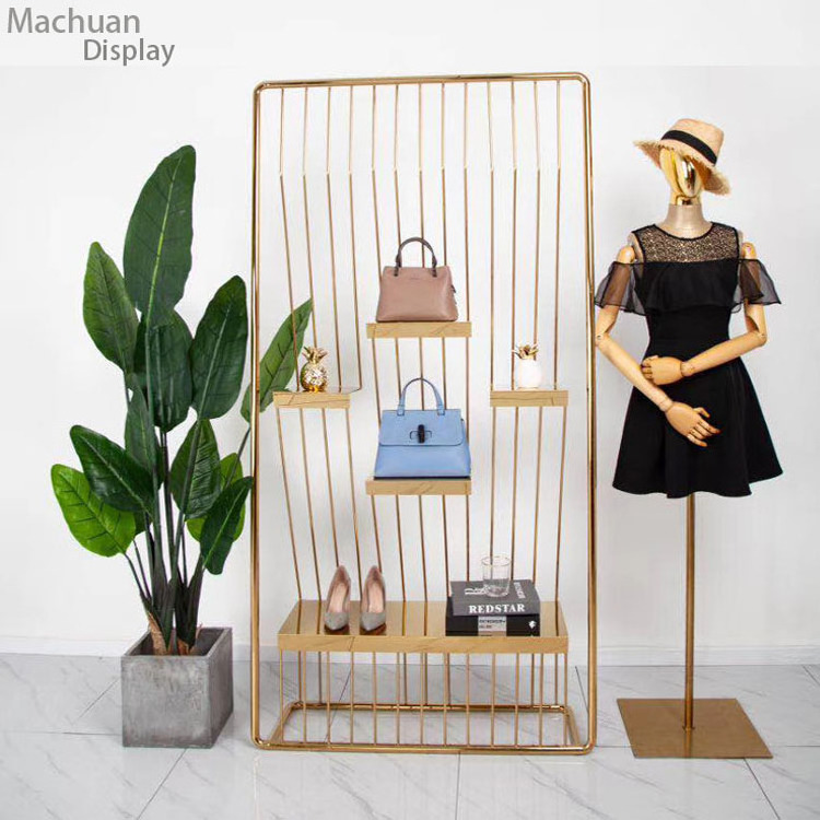 Golden women clothing store display rack gold clothes store racks for dress