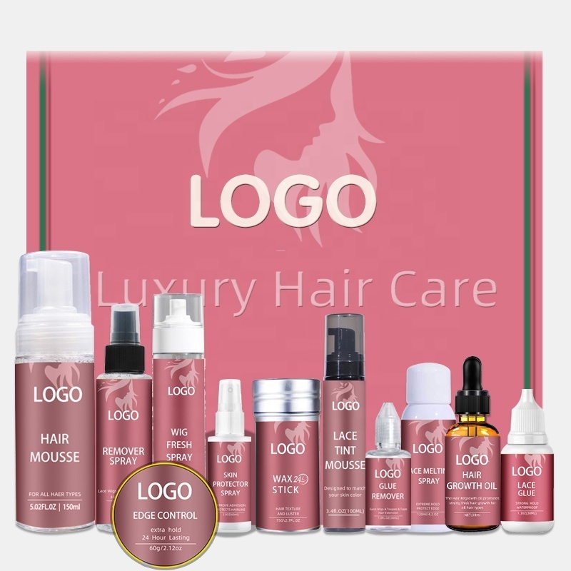 Custom Wig Install Boxes Private Label Waterproof Hair Tint Spray Lace Wig Kit Packaging Edge Control Lace Glue