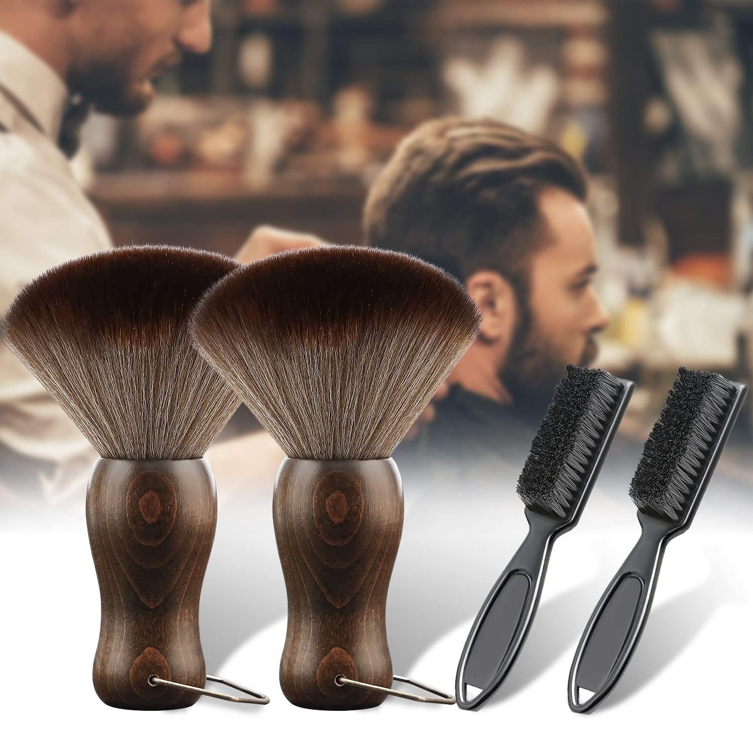 Private Label Men Beard Shaving Brush Barber Hair Cutting Clearing Tools Soft Nylon Fiber Wood Handle Neck Hair Brush