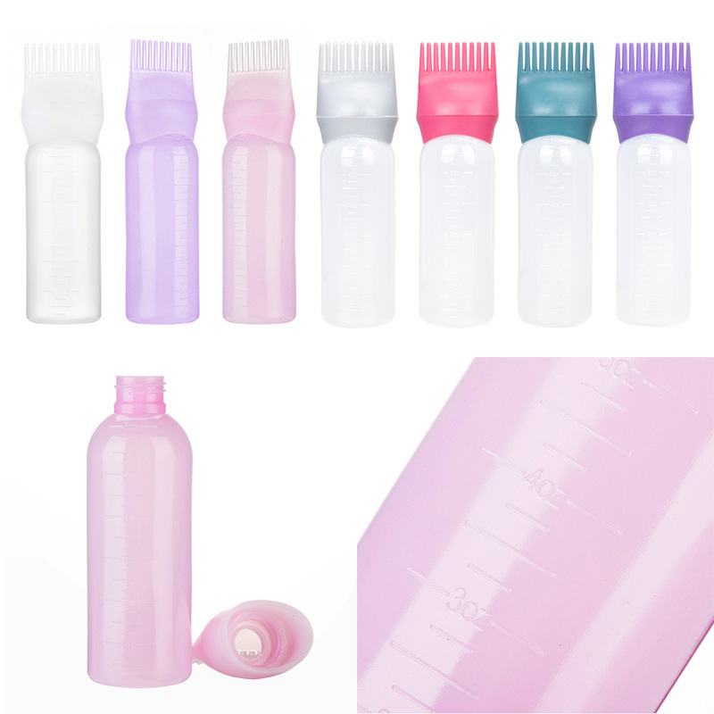 Custom Plastic PET 120ml Squeeze Applicator Oil Comb Bottles Color Tint Bottle With HairBrush Hair Dye Bottle