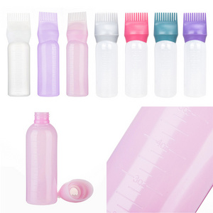 Custom Plastic PET 120ml Squeeze Applicator Oil Comb Bottles Color Tint Bottle With HairBrush Hair Dye Bottle