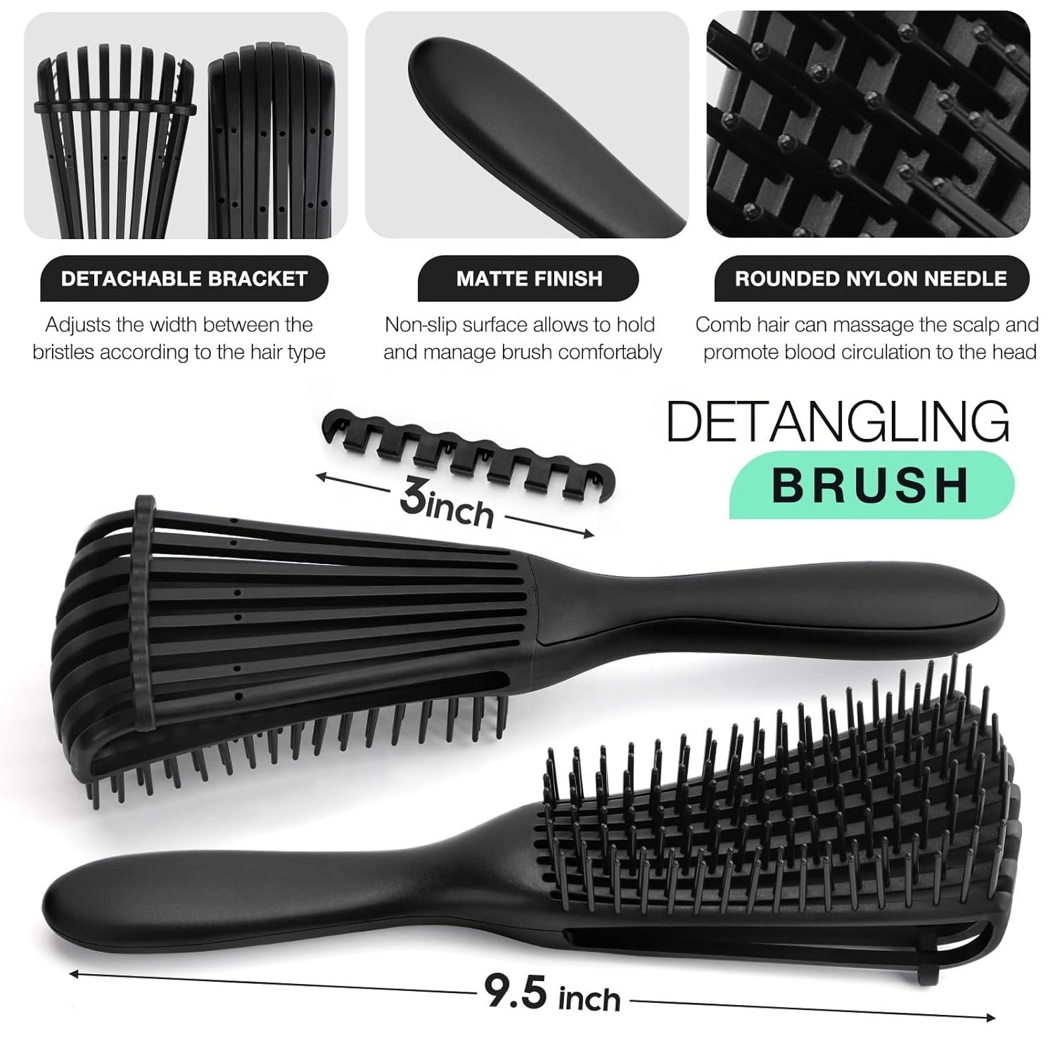 Plastic Anti-Static 9 Rows Afro Comb Black Octopus Detangling Hair Brush Hair Scalp Massager HairBrush Kit For Women