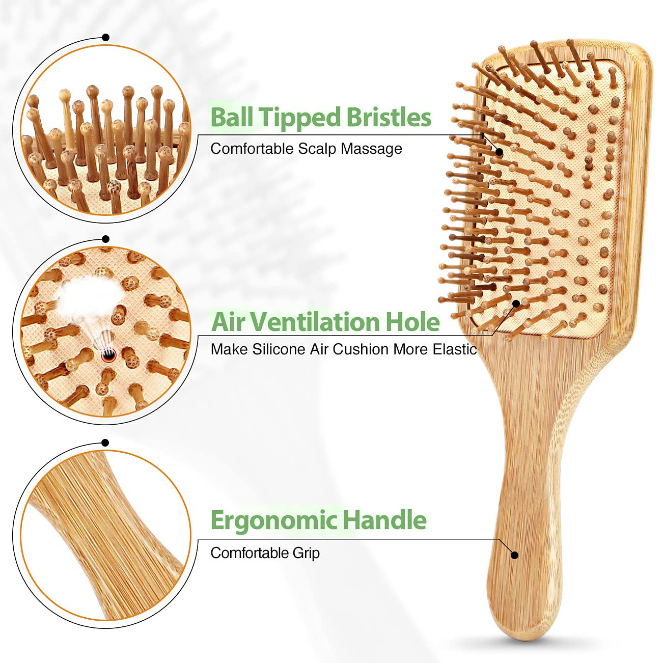 Eco-friendly Bamboo Hair Brush And Comb Paddle Detangling Cushion Air Bag Massage Smooth Hair Comb Brush