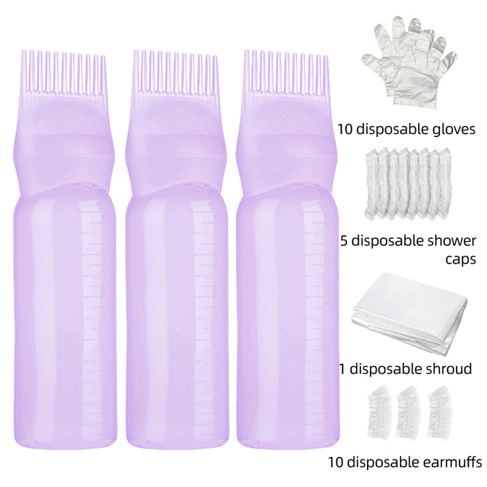 Custom Plastic PET 120ml Squeeze Applicator Oil Comb Bottles Color Tint Bottle With HairBrush Hair Dye Bottle