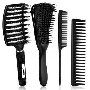 Plastic Anti-Static 9 Rows Afro Comb Black Octopus Detangling Hair Brush Hair Scalp Massager HairBrush Kit For Women