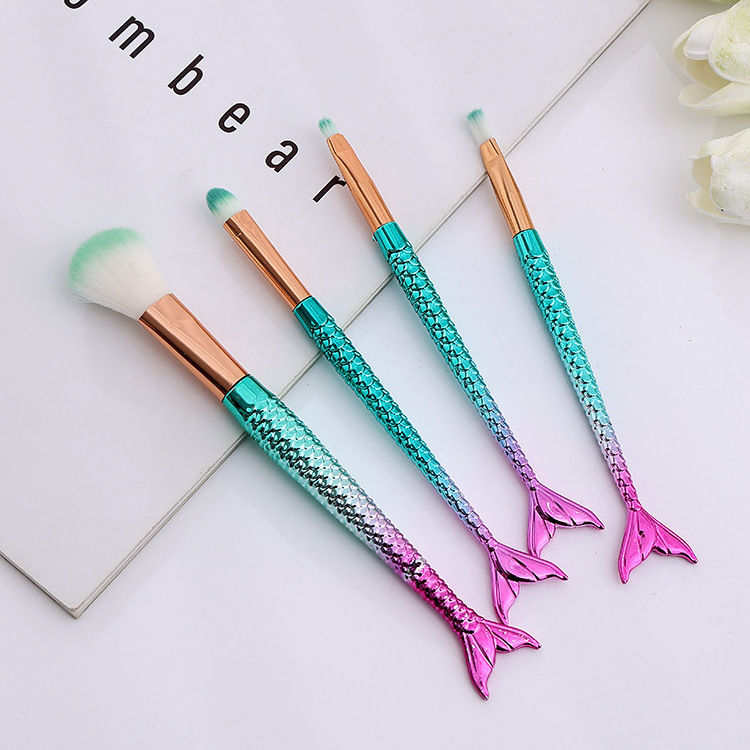 Mermaid Plastic Handle Makeup Brush Set Beauty Tools Cosmetic Tools Custom Logo 4pcs/set Mini Makeup Brushes For Girl