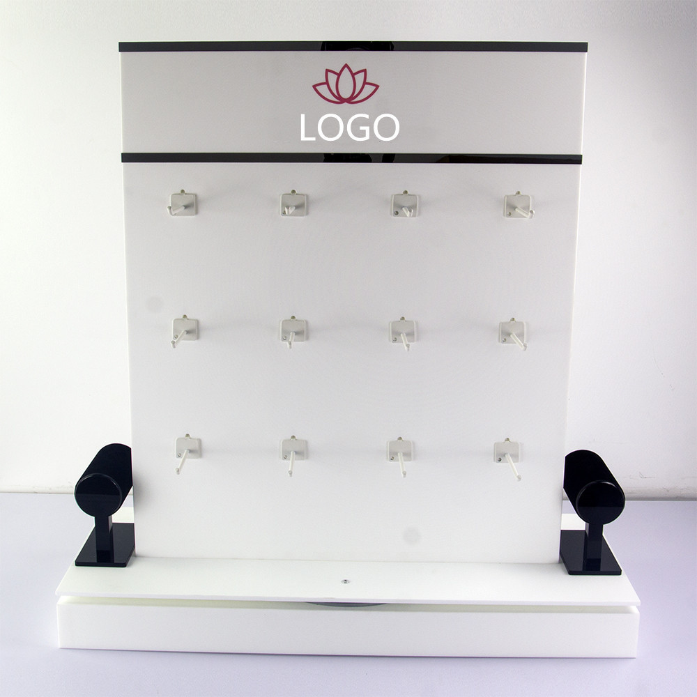 Brand New Custom Counter Rotating Acrylic Hook Jewelry Display Stand, Spinner Acrylic Keychain Jewelry Display Rack with Hooks