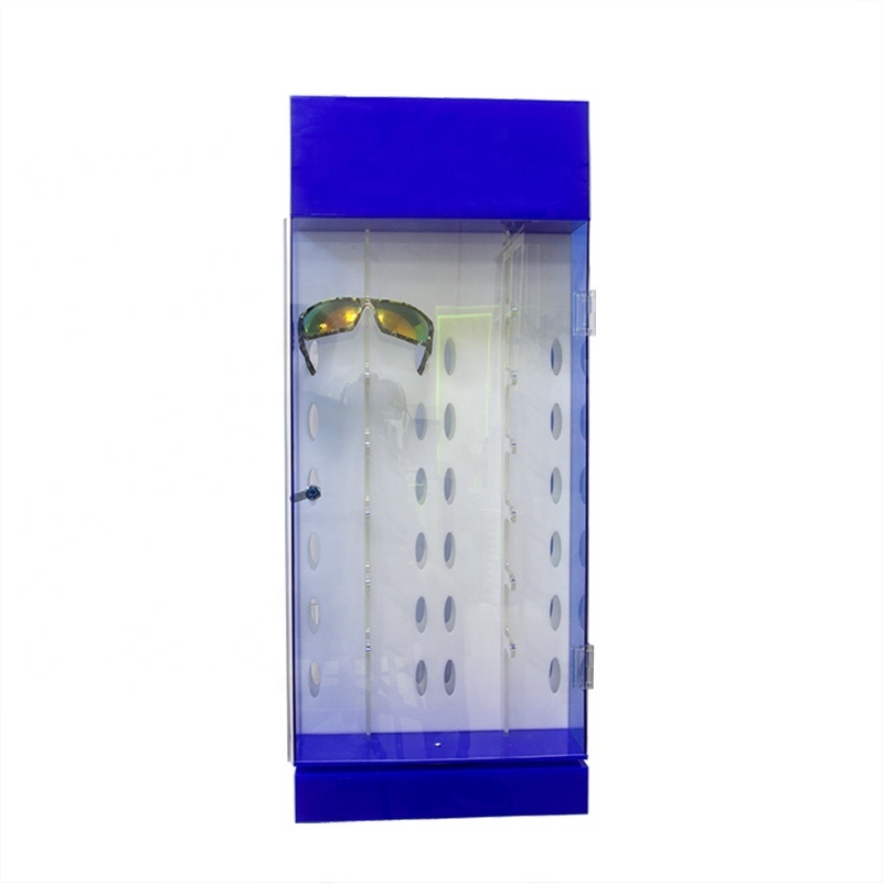 Rotating lighting acrylic sunglasses eyeglasses display holder countertop sunglass display case with lock