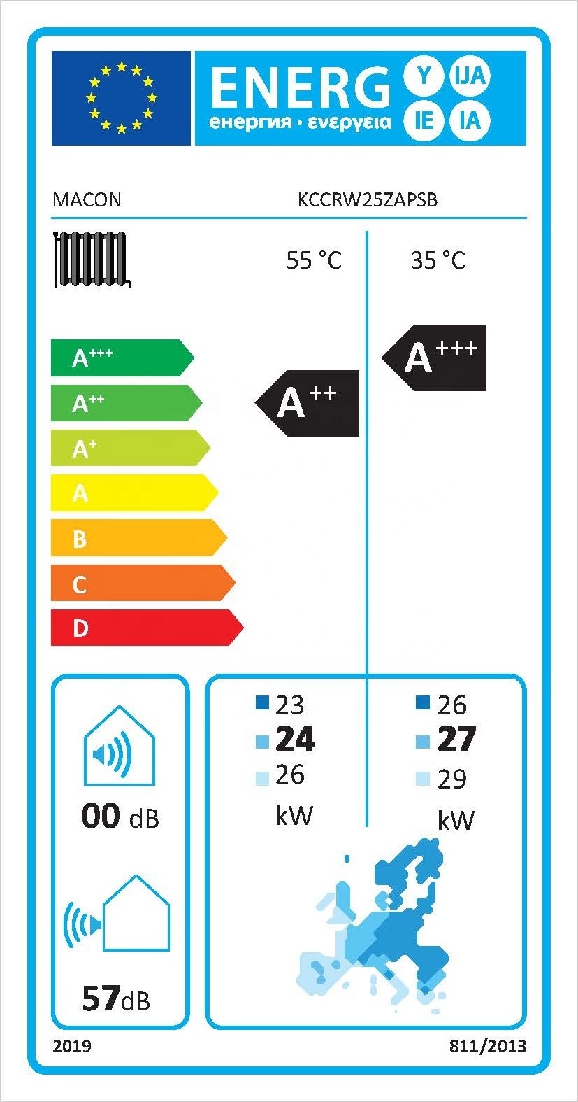 A+++ Erp R32 WIFI controller full dc inverter EVI heat pump Macon 16kw 24kw 36kw air to water inverter heat pump for heating