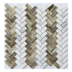 Herringbone Marble Glass Mixed Mosaic Back Splash Wall Kitchen Backsplash Tiles with Gold