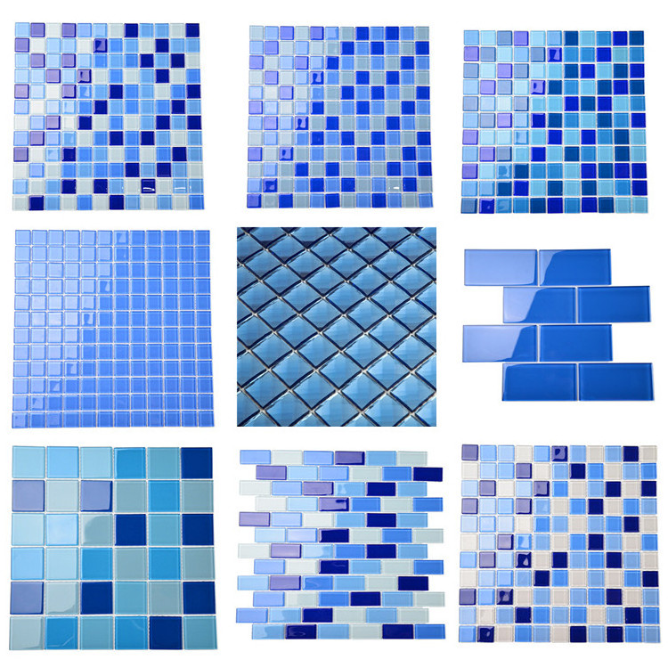 Australian Spain Blue Swimming Pool Crystal Backsplash Glass Mosaics Designs 20X20 Swimming Mosaik Pool Shower Tiles