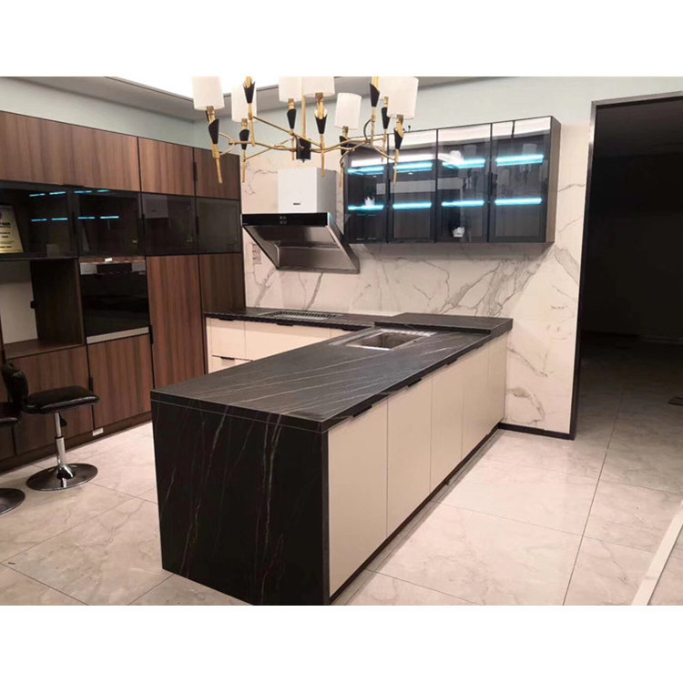 Dark Grey Ceramic Porcelain Tiles Sintered Stone Countertop Kitchen Cabinet