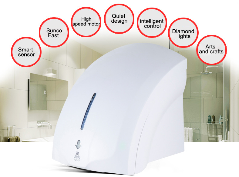 Air Injection Power Toilet High-speed Battery Operated Auto Touchless Automatic Sensor Jet Air Blade Hand Dryer for Toilet