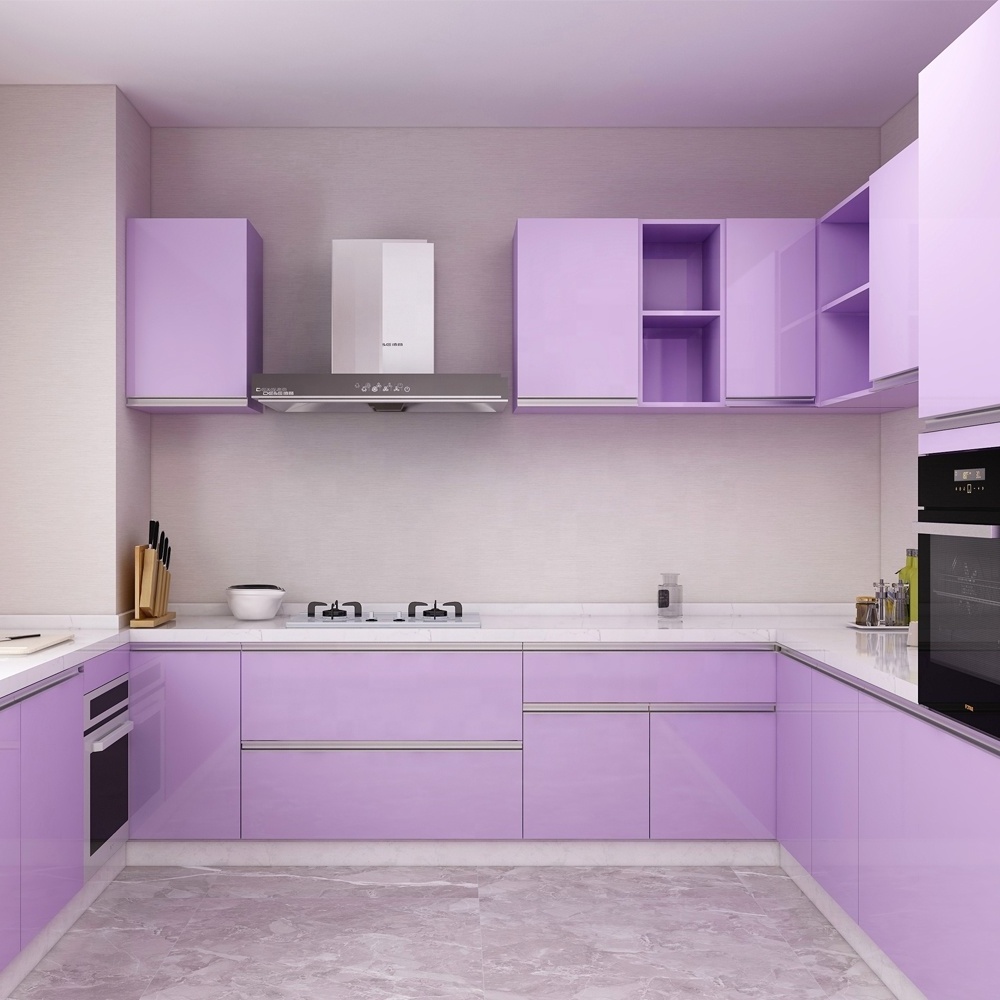 china made flatpack modern kitchen cabinets for kitchen purple color