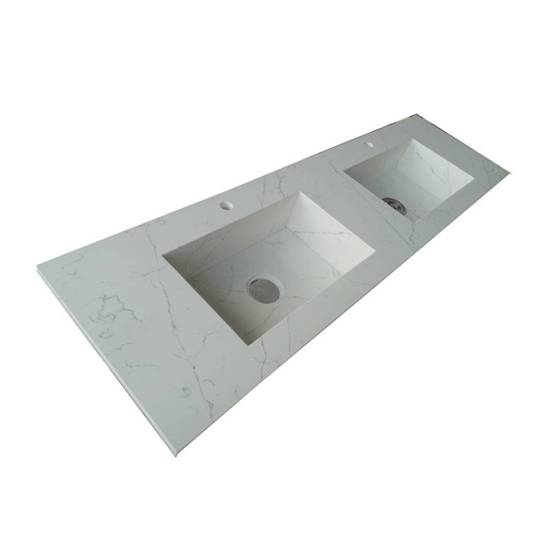 Waterfall Edge Quartz Statuario Stone  Banjo Hotel Kashmir White Countertop I Shape Bathroom Vanity Tops for Heat On Sale