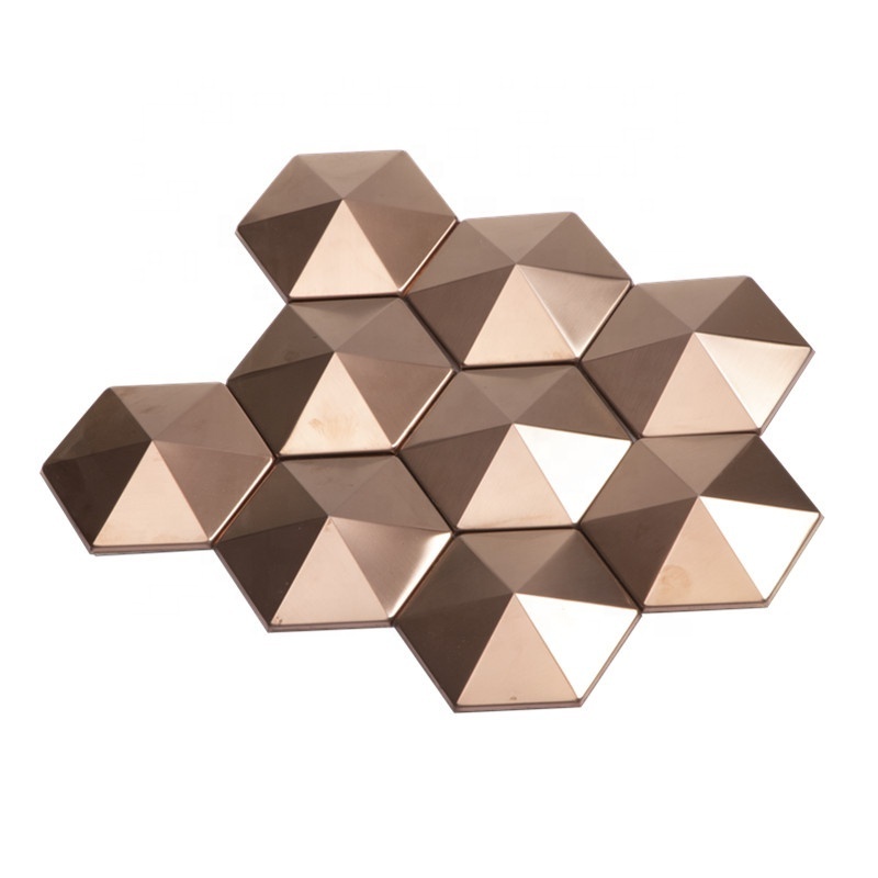 3d Aluminum Hexagon Golden Metal Backsplash Mosaic Tile for Kitchen