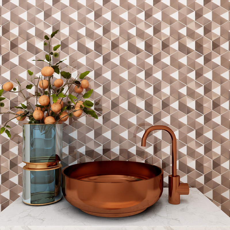 3d Aluminum Hexagon Golden Metal Backsplash Mosaic Tile for Kitchen