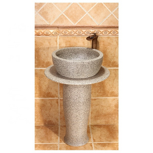 Best sell style antique handmade artistic free standing ceramic pedestal wash basin